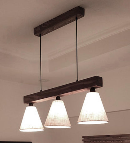 Stellar Brown Wooden Series Hanging Lamp with Beige Fabric Lampshade