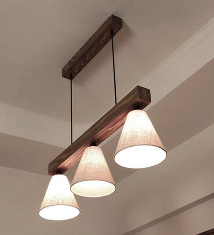 Stellar Brown Wooden Series Hanging Lamp with Beige Fabric Lampshade
