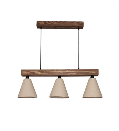 Stellar Brown Wooden Series Hanging Lamp with Beige Fabric Lampshade