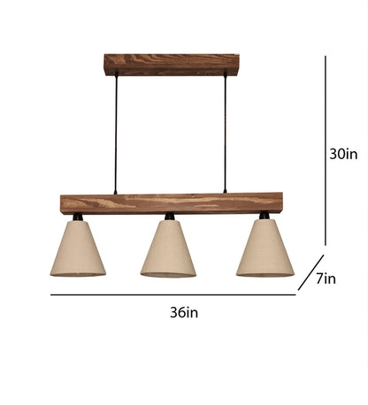 Stellar Brown Wooden Series Hanging Lamp with Beige Fabric Lampshade