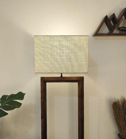 Desert Wooden Floor Lamp with Brown Base Beige Fabric Lampshade