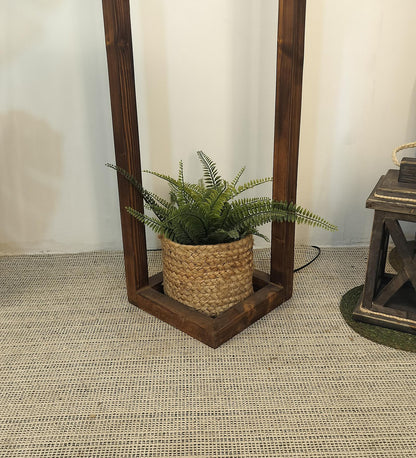 Desert Wooden Floor Lamp with Brown Base Beige Fabric Lampshade