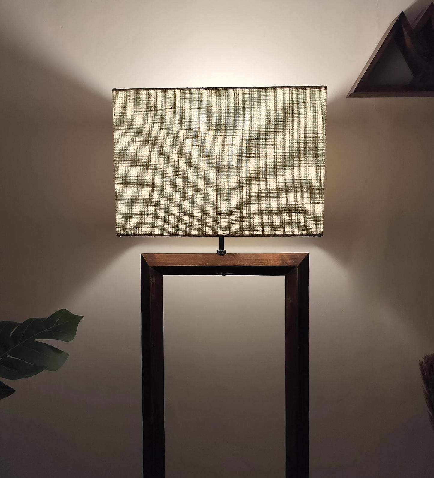 Desert Wooden Floor Lamp with Brown Base Beige Fabric Lampshade