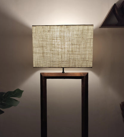 Desert Wooden Floor Lamp with Brown Base Beige Fabric Lampshade