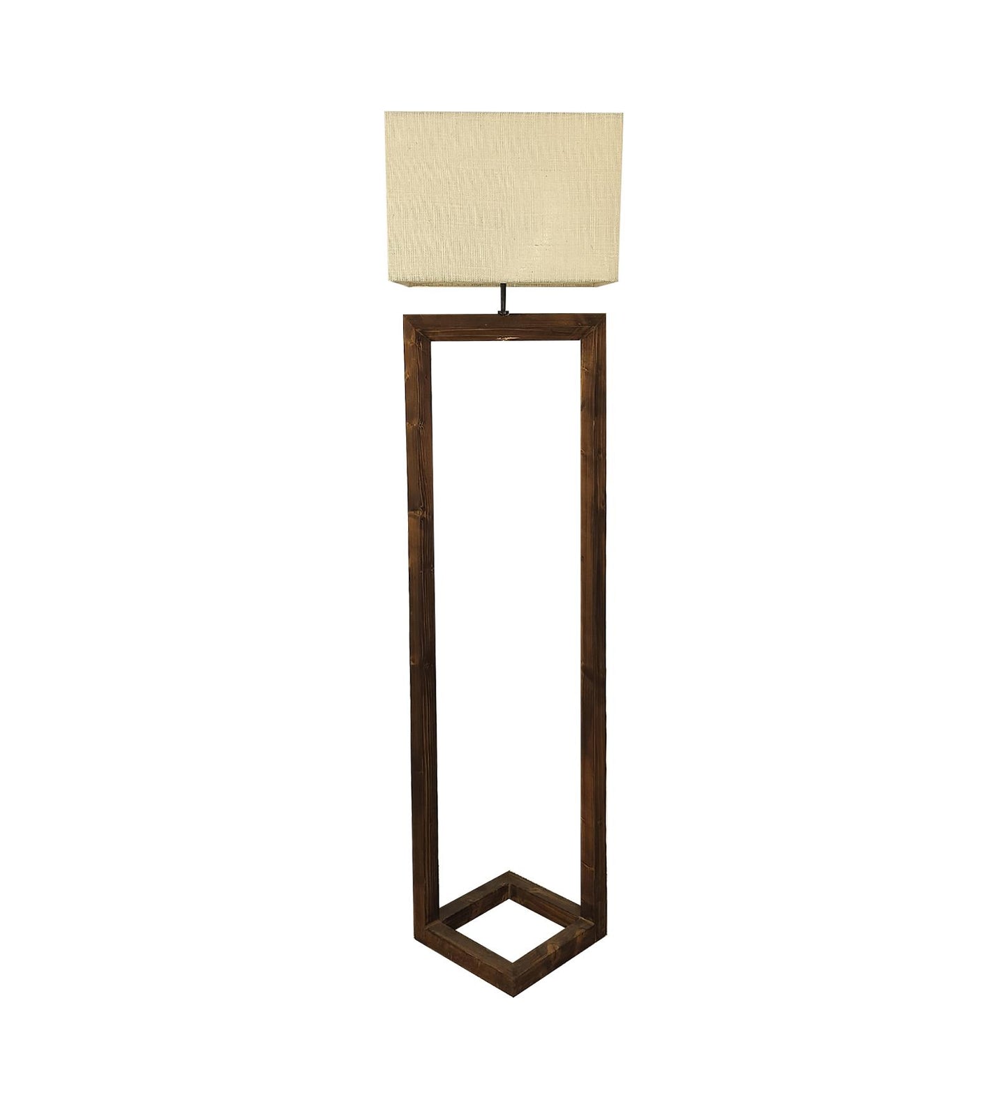 Desert Wooden Floor Lamp with Brown Base Beige Fabric Lampshade