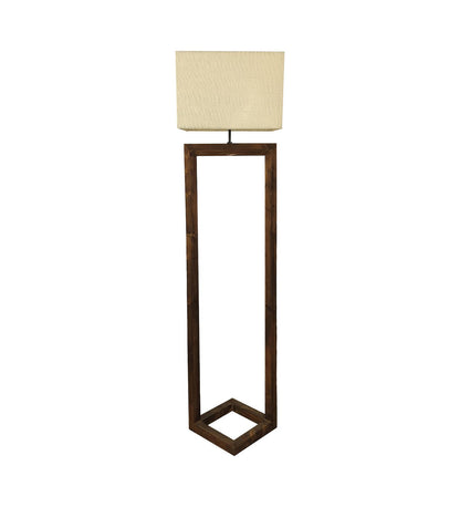 Desert Wooden Floor Lamp with Brown Base Beige Fabric Lampshade