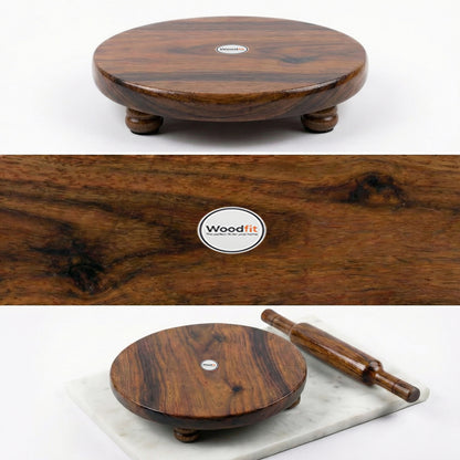 Woodfit Premium Handcrafted Solid Sheesham Wood Chakla Belan Set (9-inch Diameter)