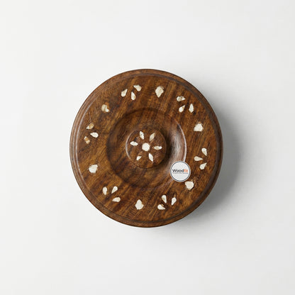 Woodfit Compact Handcrafted Solid Sheesham Wood Masala & Dry Fruit Box (Small) – Floral Inlay Design