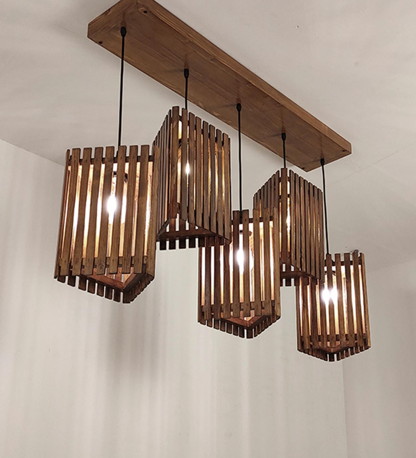 Fog Brown Wooden 5 Series Hanging Lamp