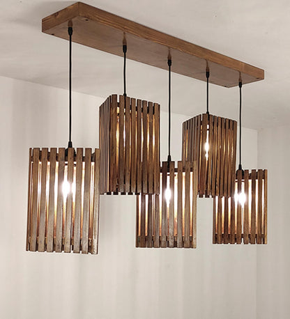 Fog Brown Wooden 5 Series Hanging Lamp