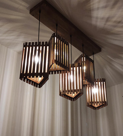 Fog Brown Wooden 5 Series Hanging Lamp