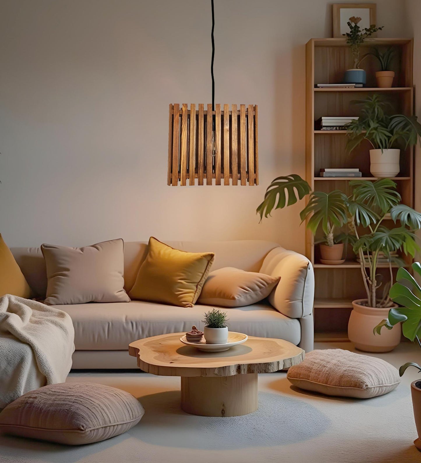 Fog Brown Wooden Single Hanging Lamp