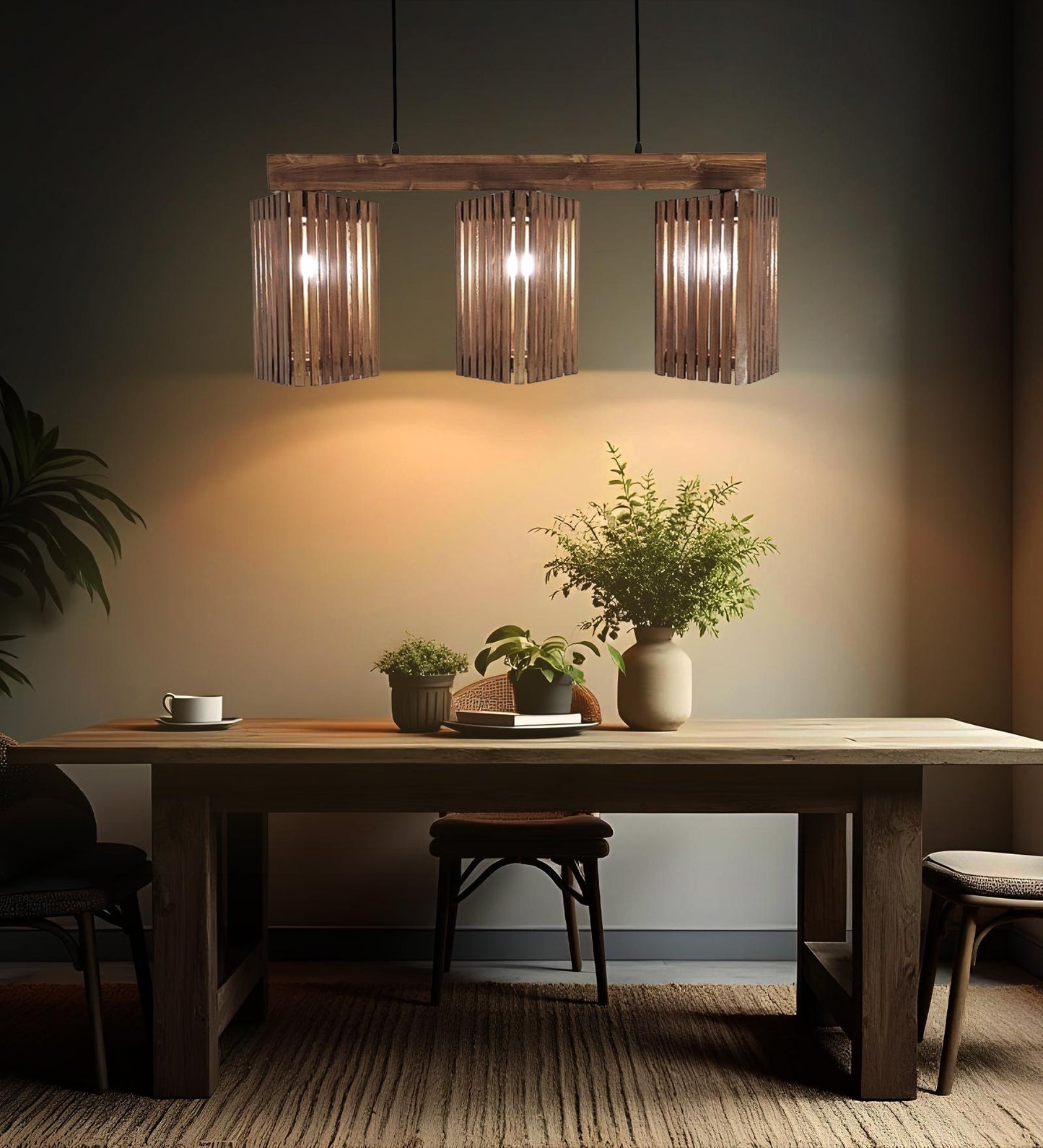 Fog Brown Wooden 3 Series Hanging Lamp