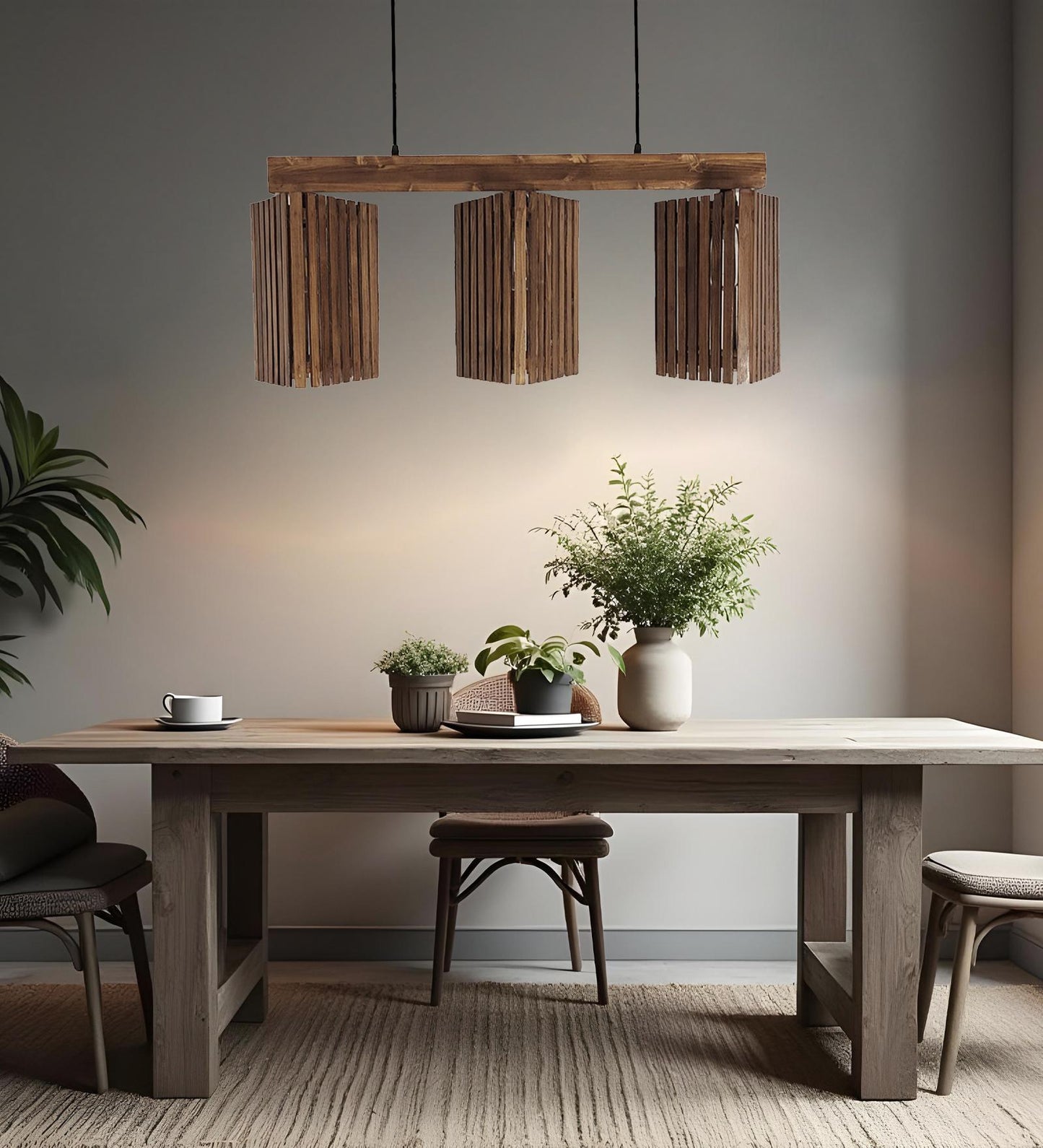 Fog Brown Wooden 3 Series Hanging Lamp