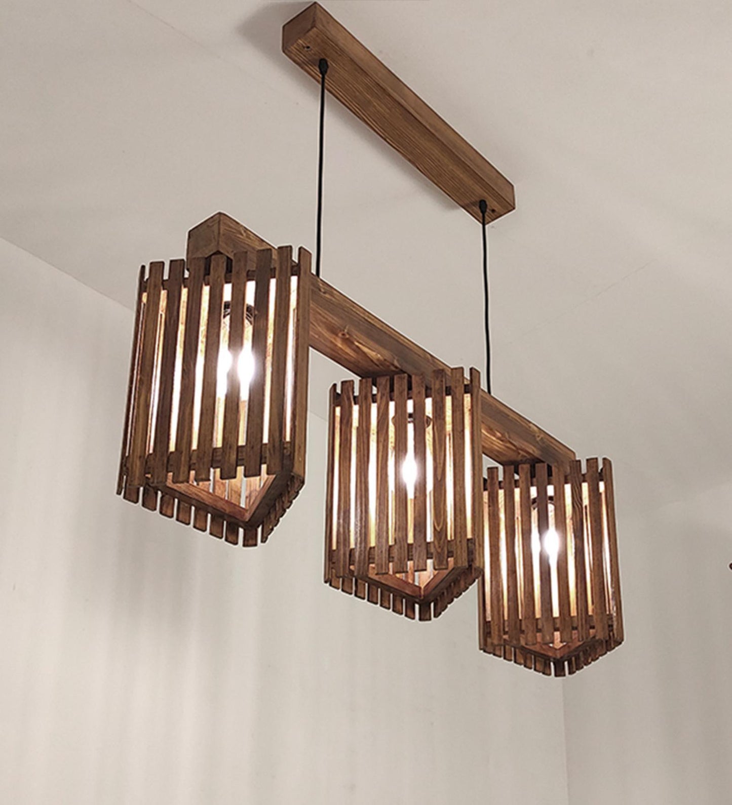 Fog Brown Wooden 3 Series Hanging Lamp