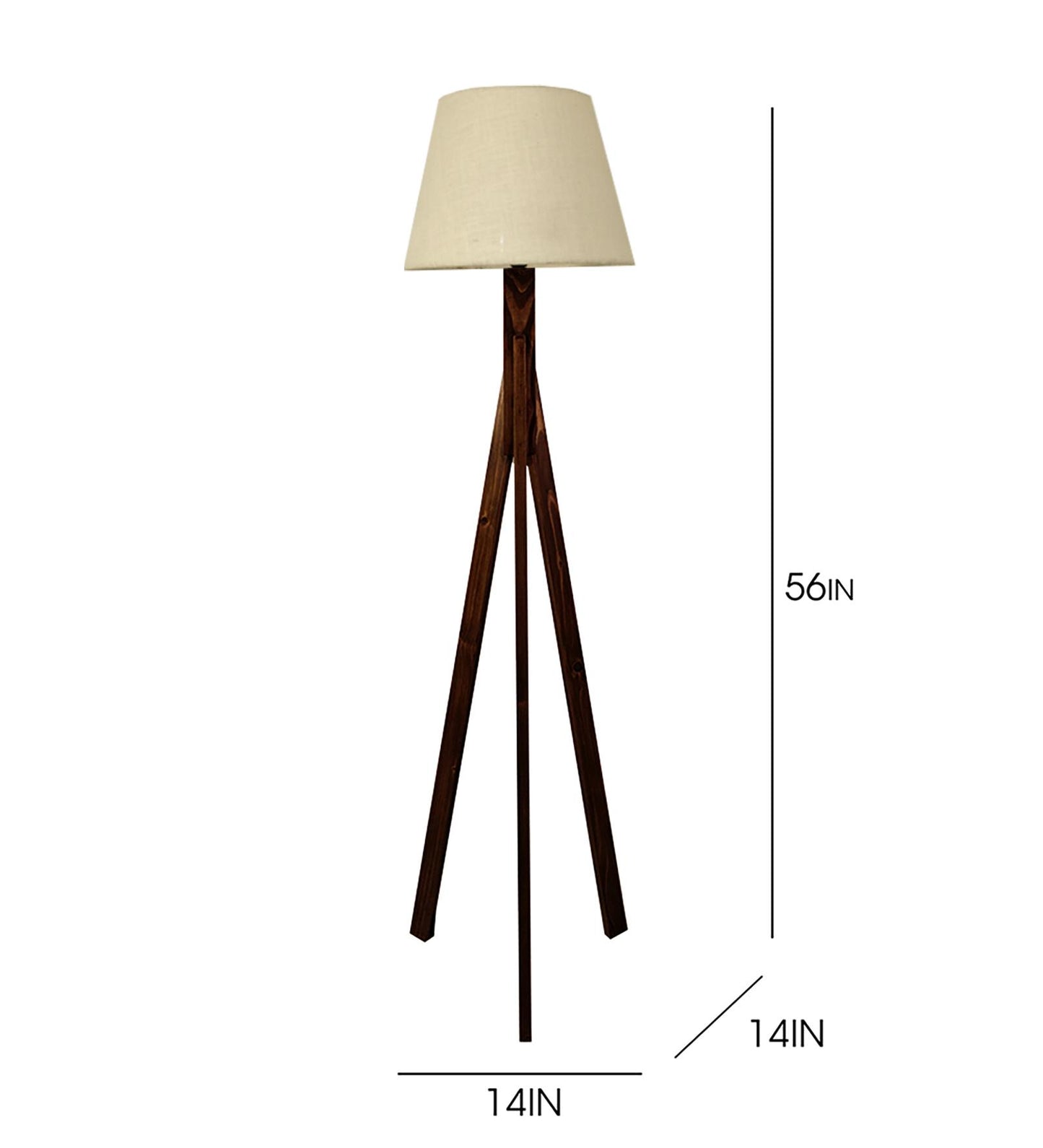 Safe Wooden Floor Lamp with Brown Base and Beige Fabric Lampshade
