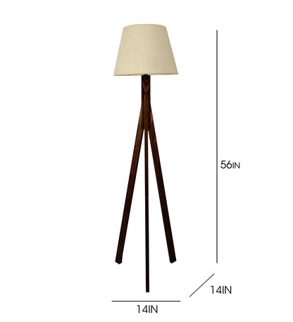 Safe Wooden Floor Lamp with Brown Base and Beige Fabric Lampshade