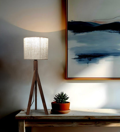 Safe Brown Wooden Table Lamp with Jute Lampshade