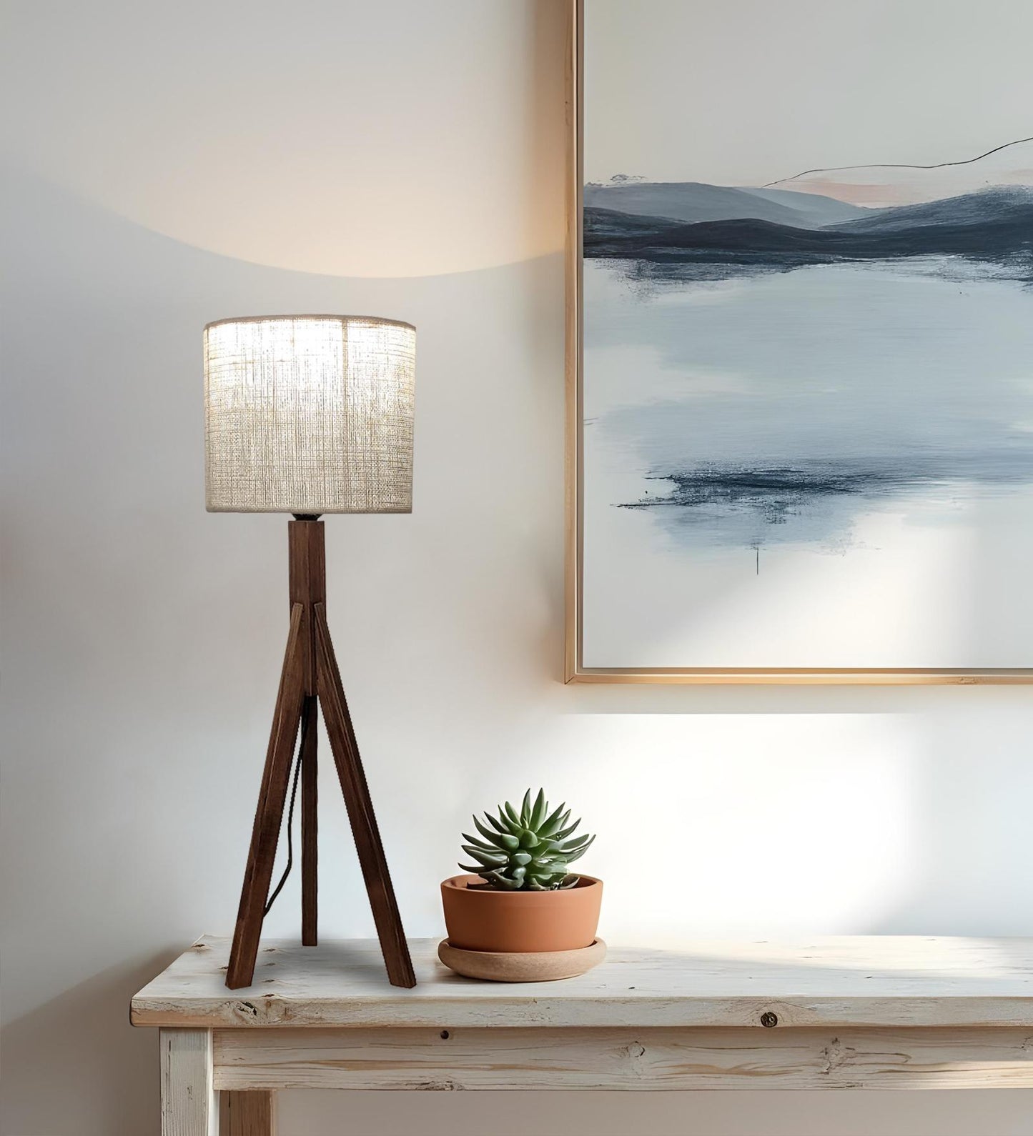 Safe Brown Wooden Table Lamp with Jute Lampshade