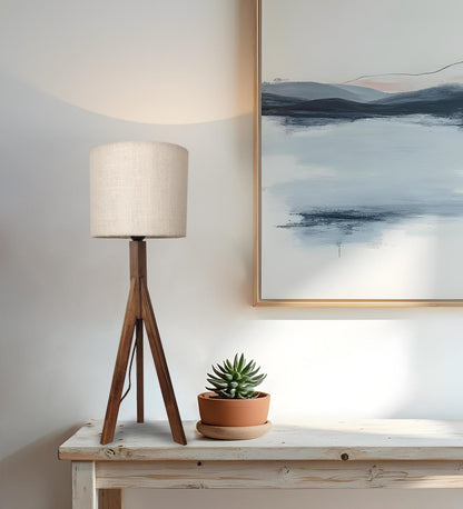 Safe Brown Wooden Table Lamp with Jute Lampshade
