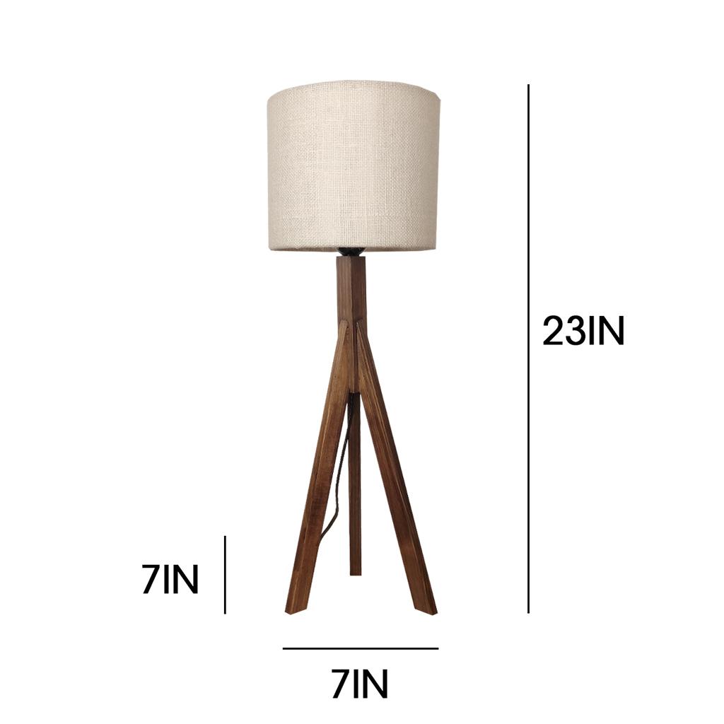 Safe Brown Wooden Table Lamp with Jute Lampshade