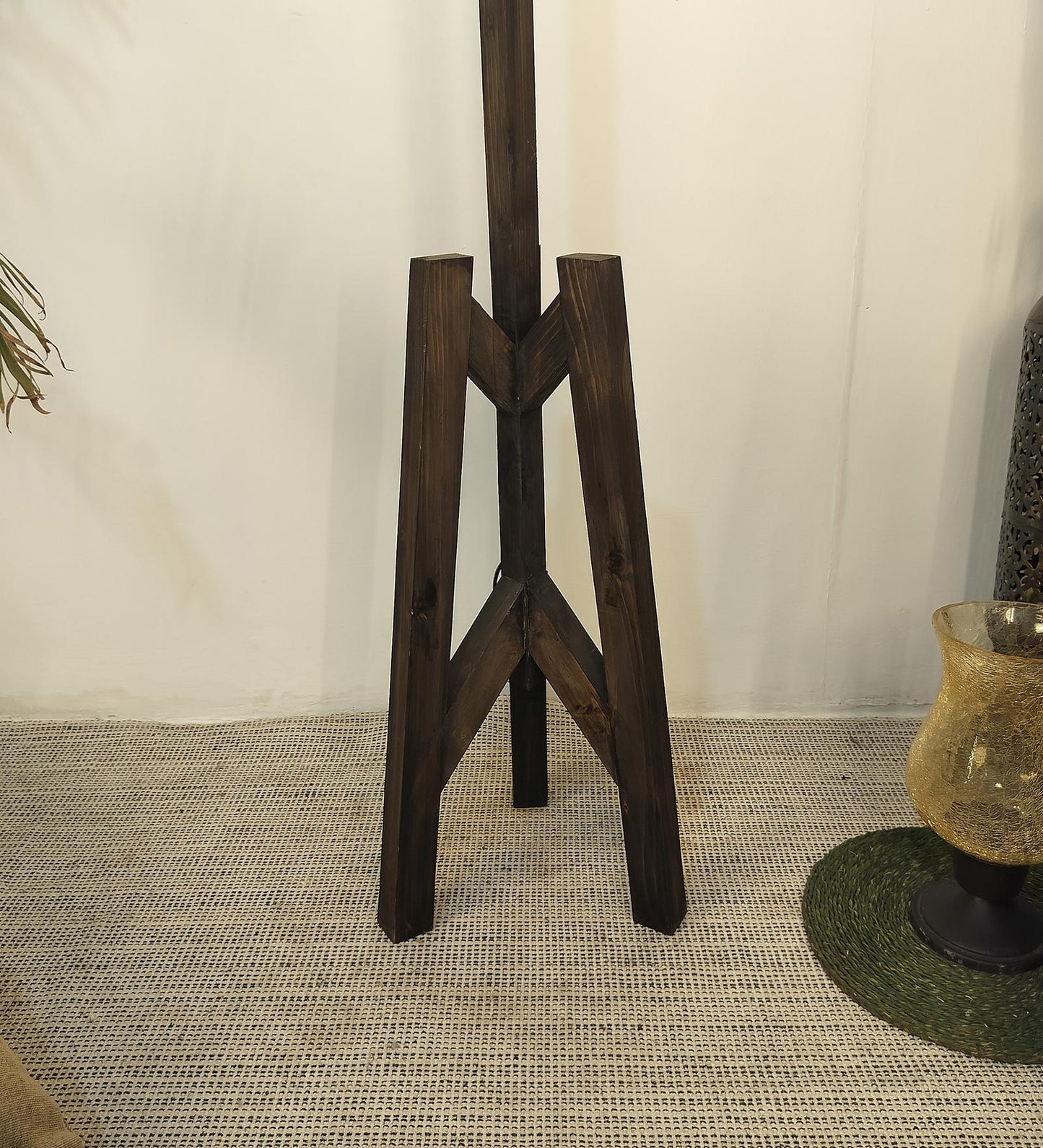 Loam Wooden Floor Lamp with Brown Base and Premium Beige Fabric Lampshade