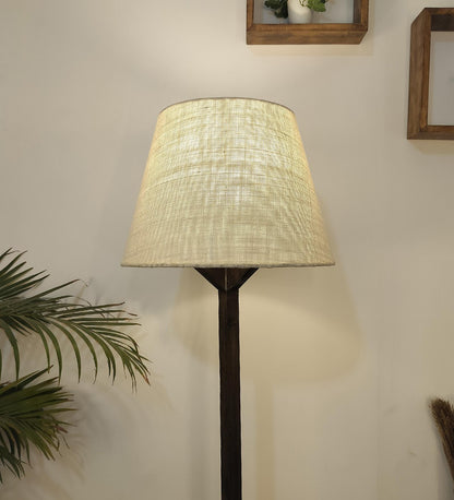 Loam Wooden Floor Lamp with Brown Base and Premium Beige Fabric Lampshade