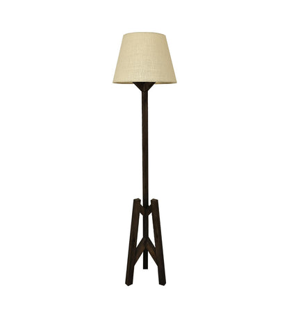Loam Wooden Floor Lamp with Brown Base and Premium Beige Fabric Lampshade