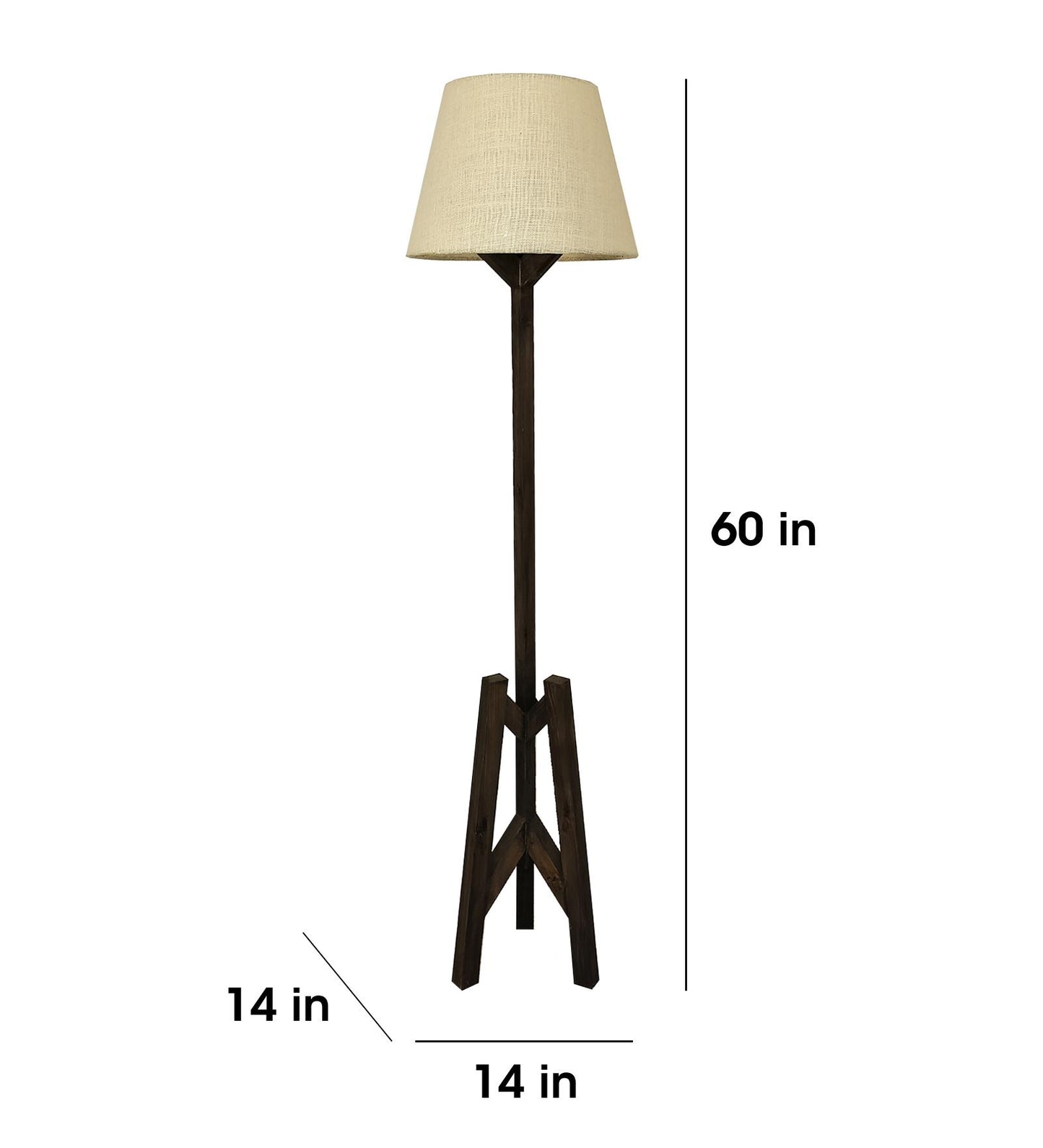 Loam Wooden Floor Lamp with Brown Base and Premium Beige Fabric Lampshade