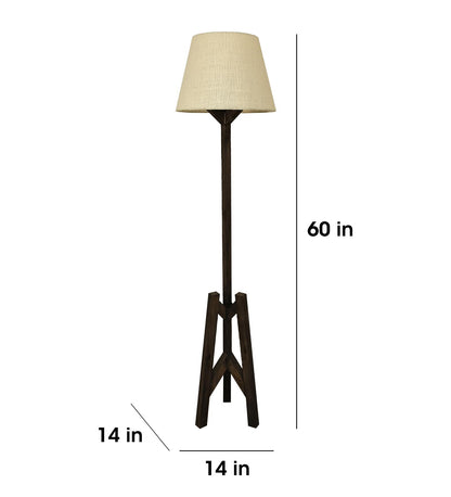Loam Wooden Floor Lamp with Brown Base and Premium Beige Fabric Lampshade