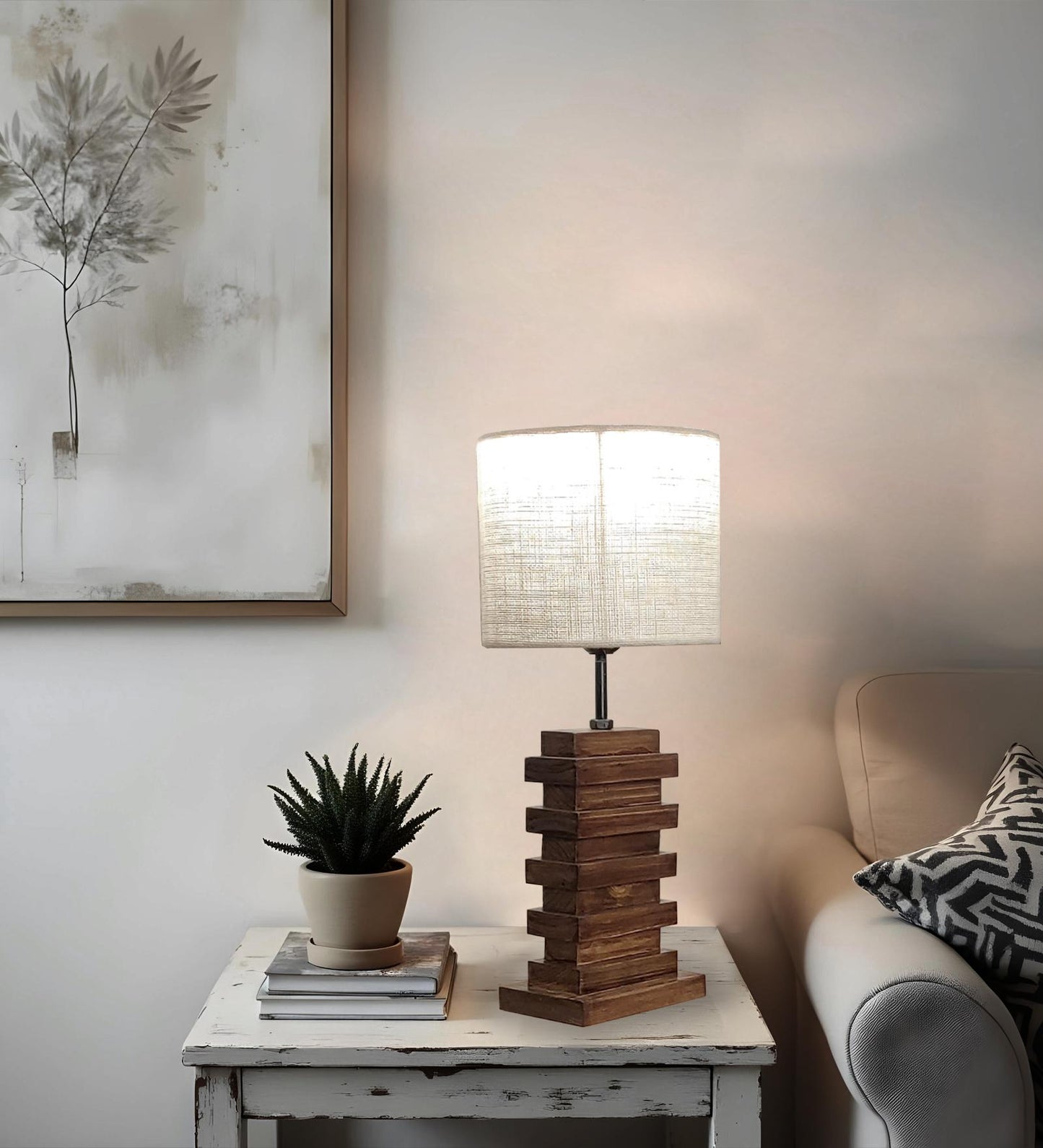 Do Brown Wooden Table Lamp with Jute Lampshade