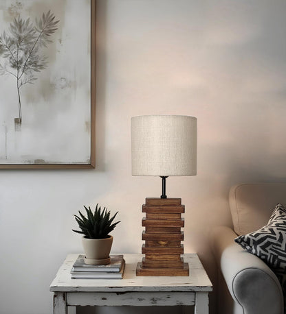 Do Brown Wooden Table Lamp with Jute Lampshade