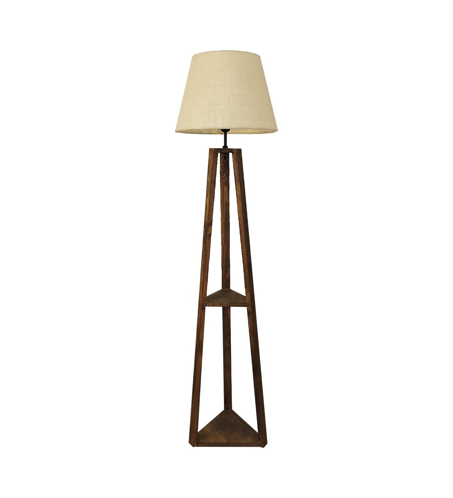 Knoll Wooden Floor Lamp with Brown Base and Jute Fabric Lampshade