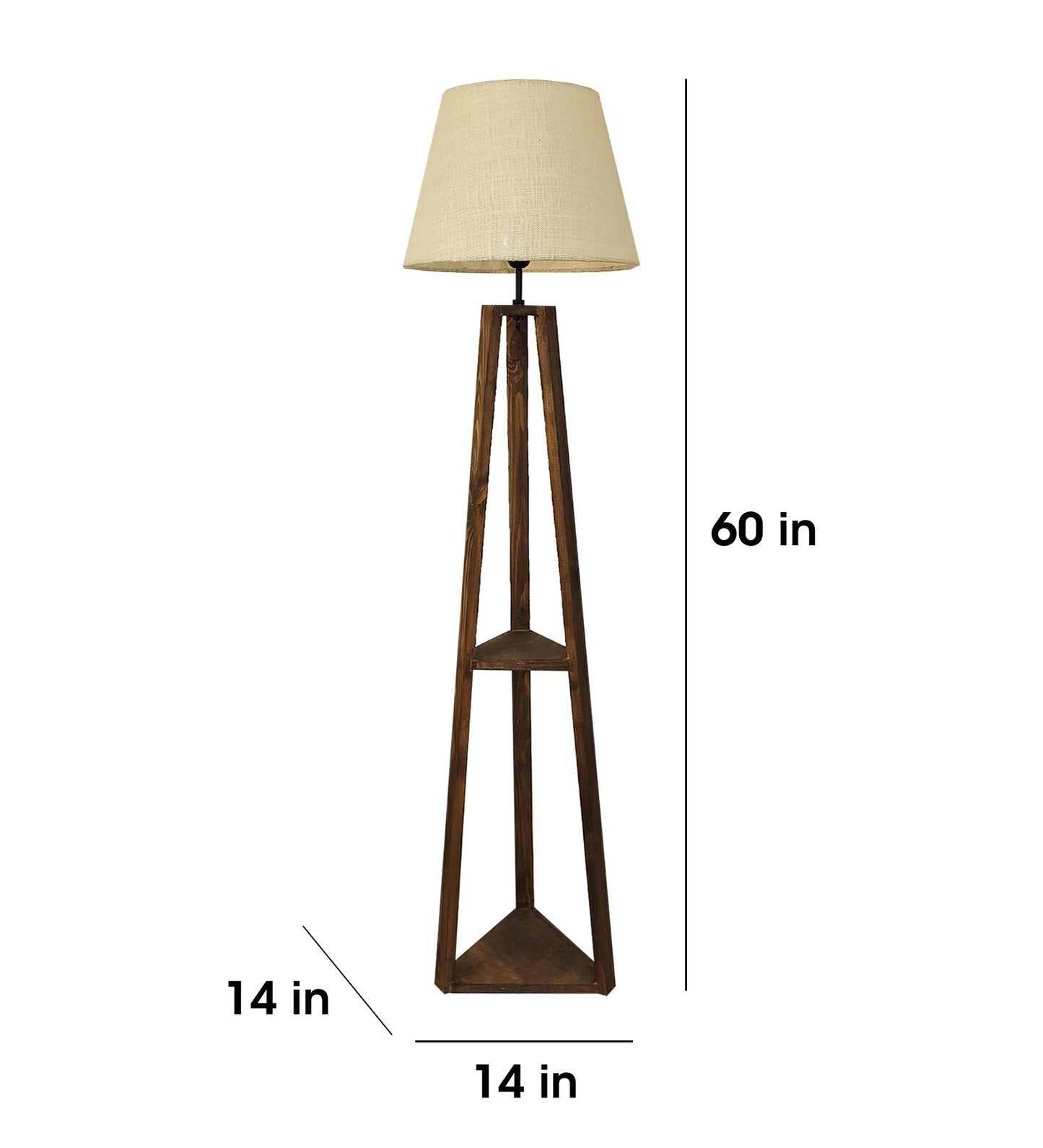 Knoll Wooden Floor Lamp with Brown Base and Jute Fabric Lampshade
