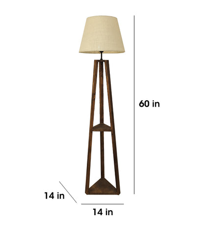 Knoll Wooden Floor Lamp with Brown Base and Jute Fabric Lampshade