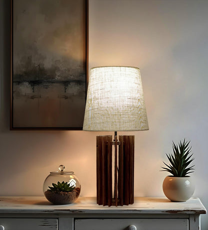 Dive Brown Wooden Table Lamp with Jute Lampshade
