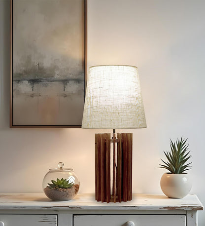 Dive Brown Wooden Table Lamp with Jute Lampshade