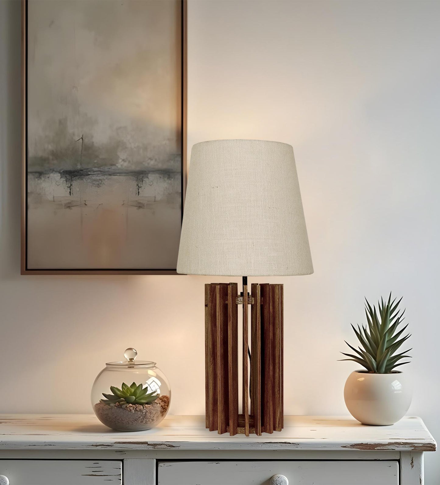 Dive Brown Wooden Table Lamp with Jute Lampshade