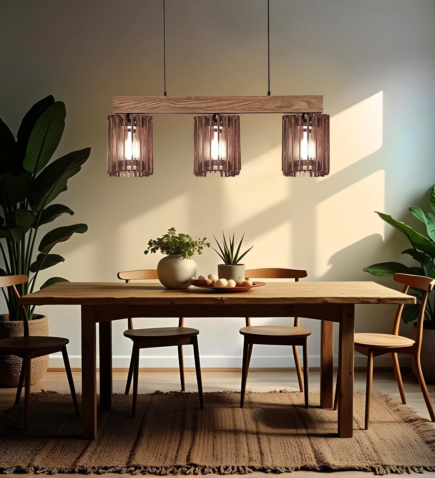 Dive Brown & Beige Wooden 3 Series Hanging Lamp