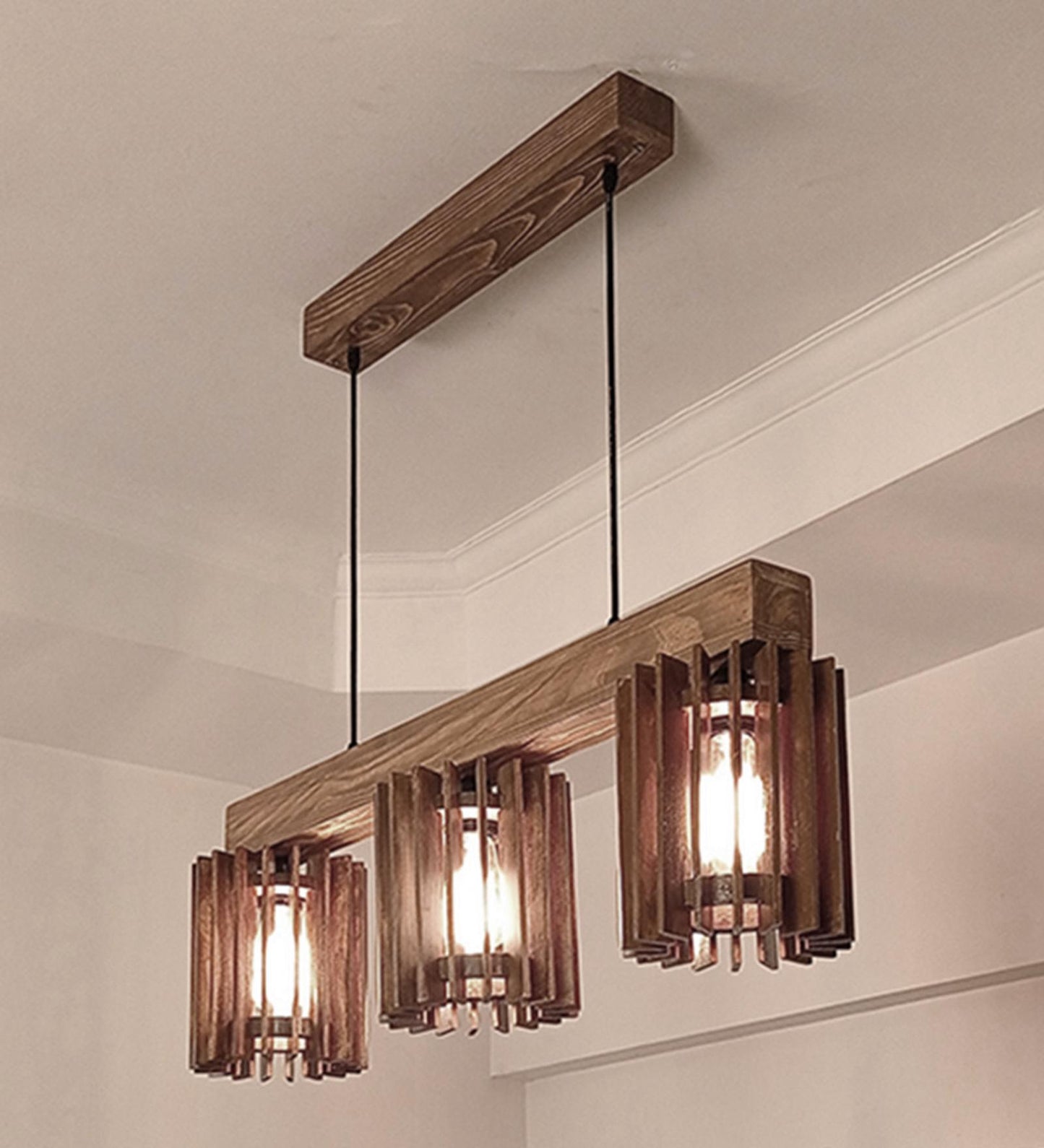 Dive Brown & Beige Wooden 3 Series Hanging Lamp