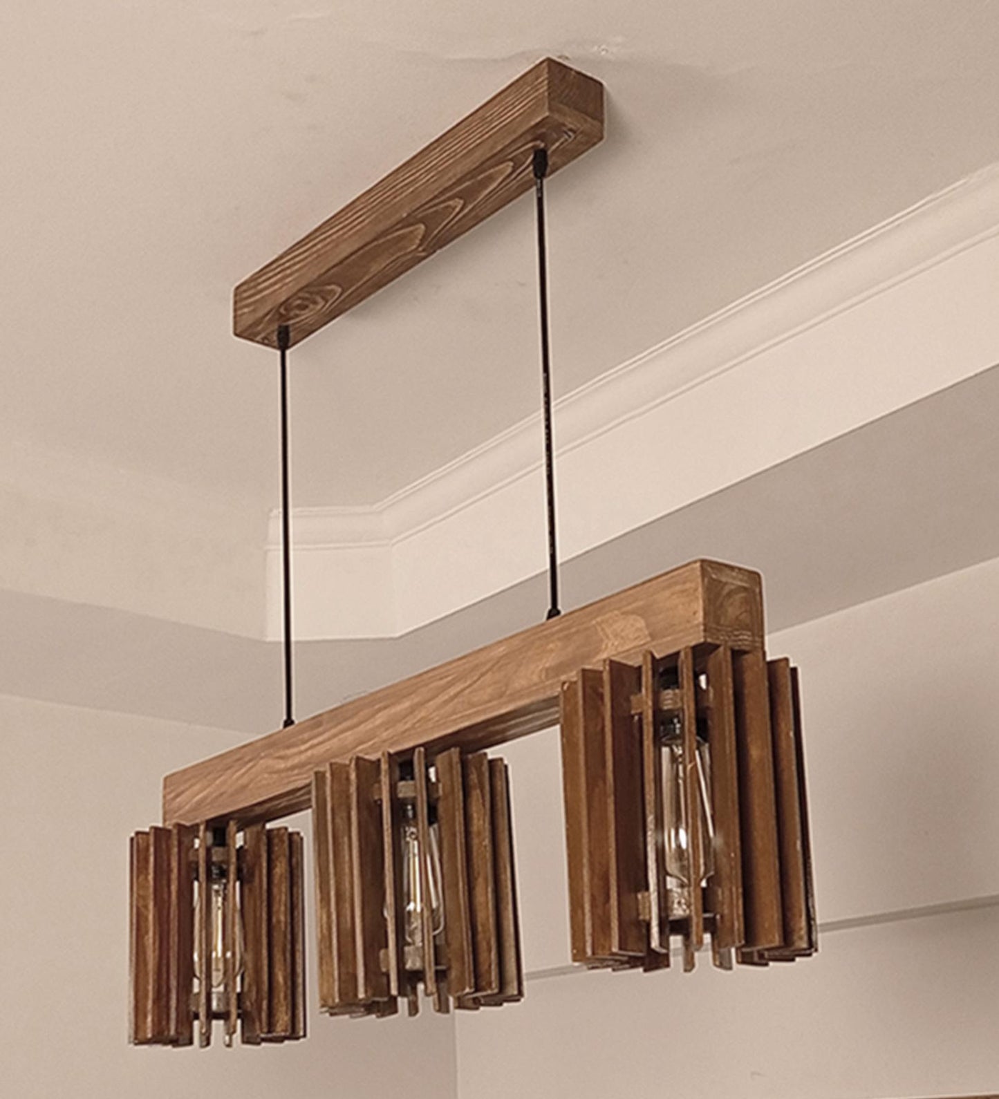 Dive Brown & Beige Wooden 3 Series Hanging Lamp