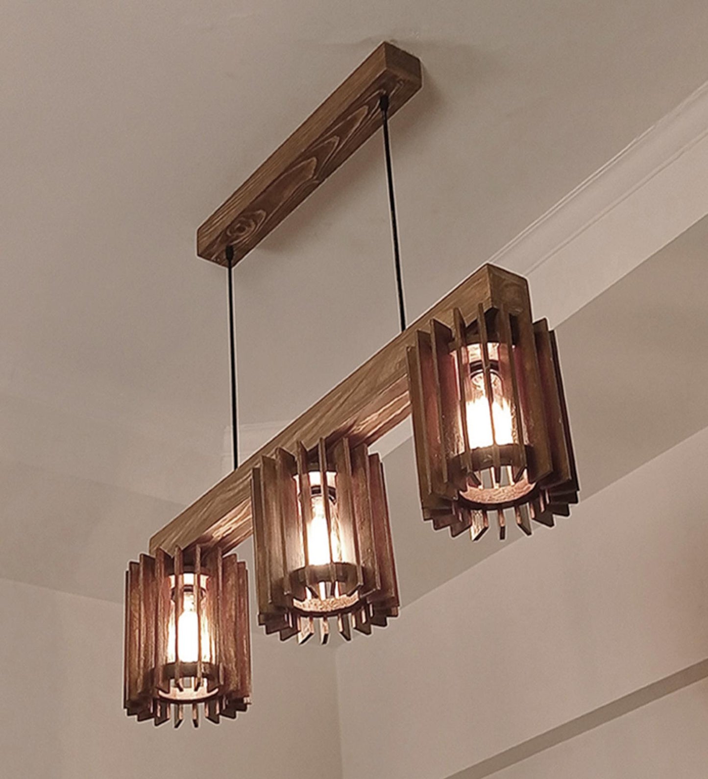 Dive Brown & Beige Wooden 3 Series Hanging Lamp
