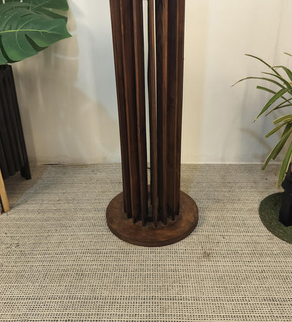 Dive Wooden Floor Lamp with Premium Beige Fabric Lampshade