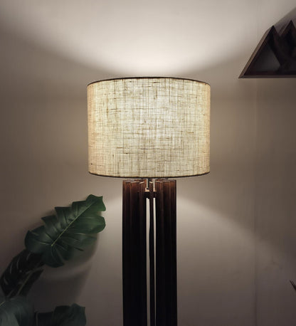 Dive Wooden Floor Lamp with Premium Beige Fabric Lampshade