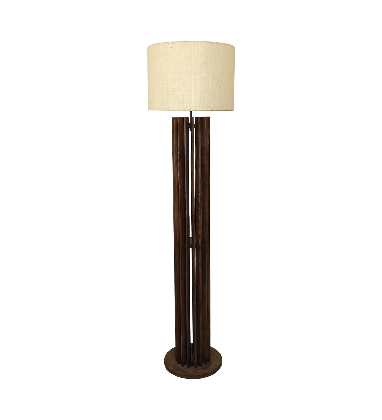 Dive Wooden Floor Lamp with Premium Beige Fabric Lampshade