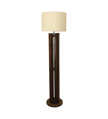 Dive Wooden Floor Lamp with Premium Beige Fabric Lampshade