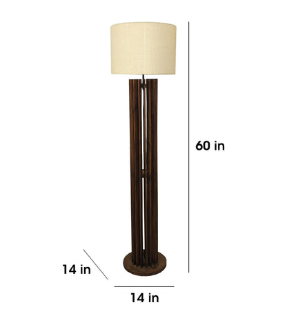 Dive Wooden Floor Lamp with Premium Beige Fabric Lampshade