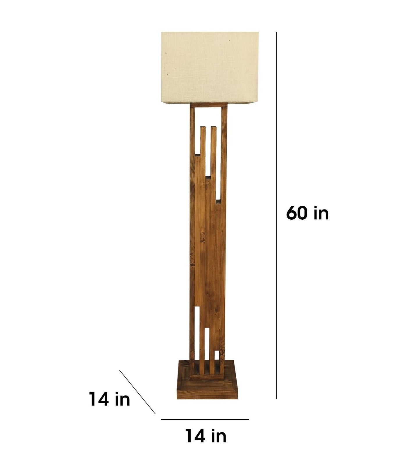 Heavy Wooden Floor Lamp with Brown Base and Jute Fabric Lampshade