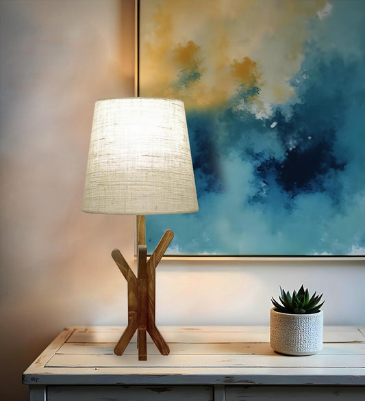 Cosmic Wooden Table Lamp with Jute Lampshade