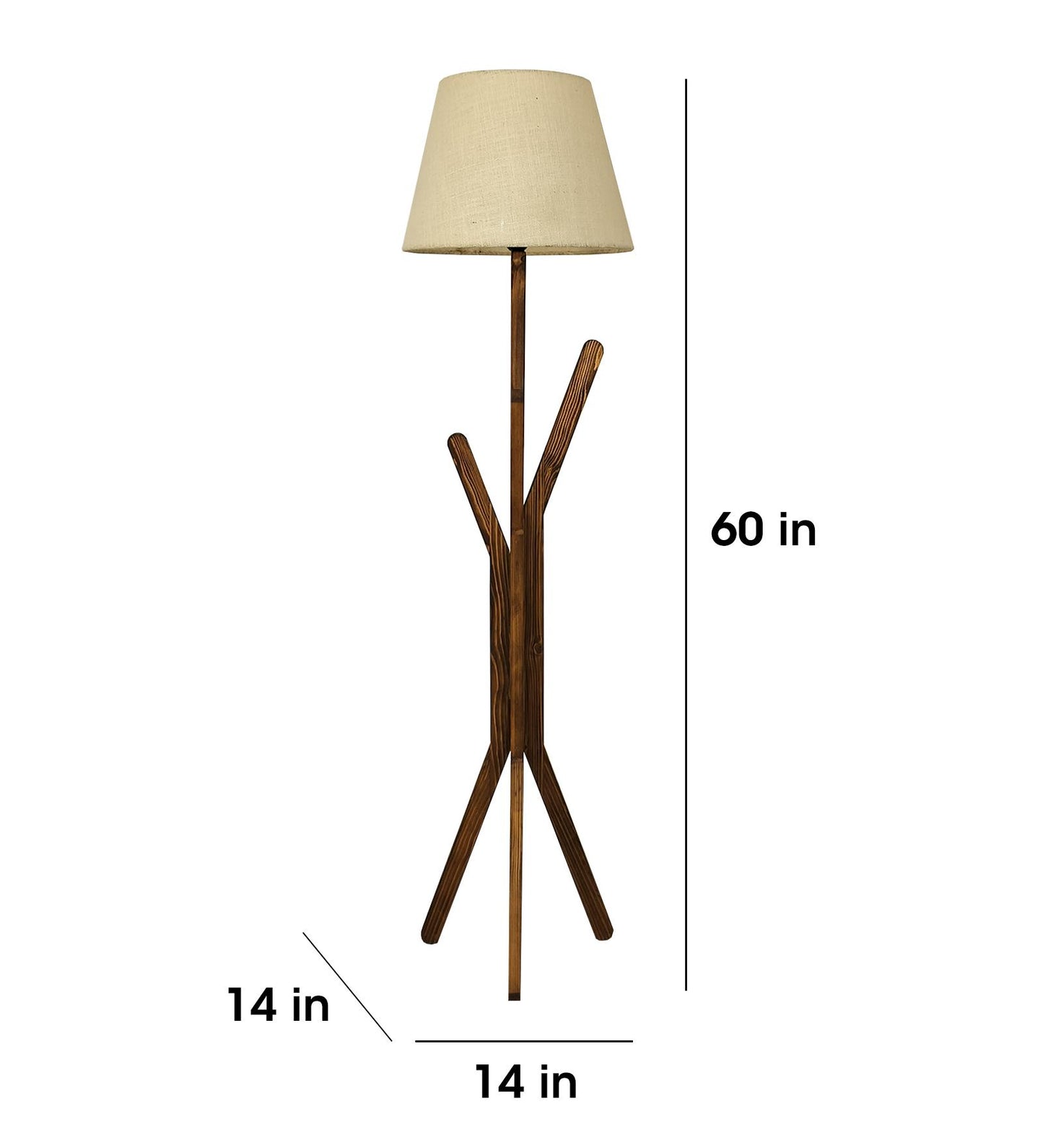 Cosmic Wooden Floor Lamp with Brown Base and Premium Beige Fabric Lampshade